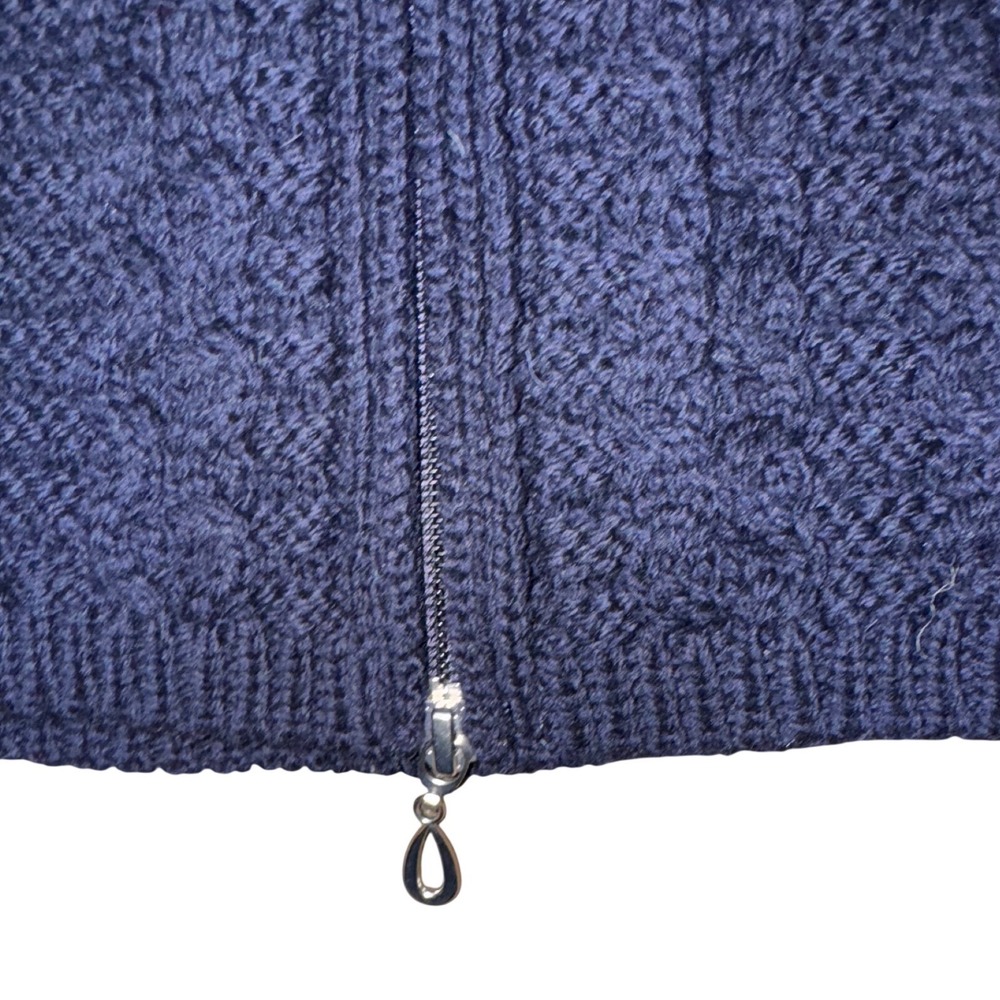 Aran Sweater Market Navy Blue 100% Merino Wool Hooded Zip Cardigan Ireland M - Picture 7 of 11